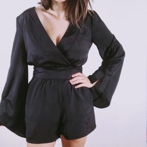 Venus Black Wrap Top Belted Romper